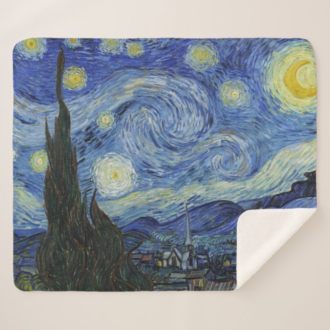 Cobertor Sherpa A Noite Estrelada de Van Gogh (Frente (Horizontal))