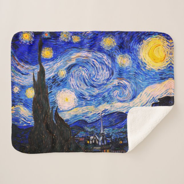 Cobertor Sherpa A Noite Estrelada de Vincent Van Gogh (Frente (Horizontal))