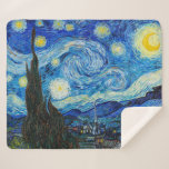 Cobertor Sherpa A Noite Estrelada | Van Gogh |<br><div class="desc">A Noite Estrelada é uma pintura a óleo na canvas do pintor holandês Poste-impressionista Vincent van Gogh. Pintado em junho de 1889, ele mostra a visão da janela voltada para leste de sua sala de asilo na Santo-Rémy-de-Provence, pouco antes do nascer do sol, com a adição de uma vila imaginária....</div>