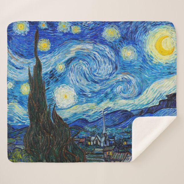 Cobertor Sherpa A Noite Estrelada | Van Gogh | (Frente (Horizontal))
