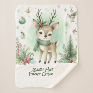Cobertor Sherpa A primeira rena de Natal do bebê verde
