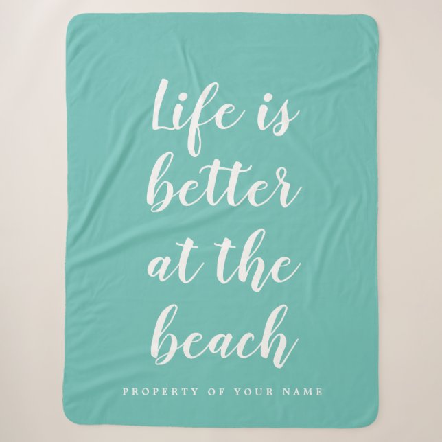 Cobertor Sherpa A vida é melhor na praia azul turquesa moderno (Frente)