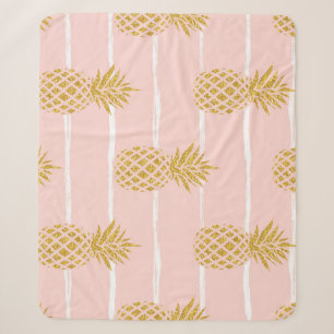 Cobertor Sherpa Abacaxi Dourado, fundo de verão em Striped.