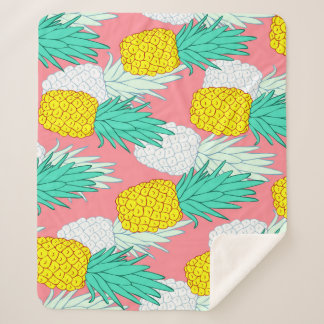Cobertor Sherpa Abacaxis Tropicais: Chic de Cartoon Vermelho.