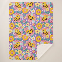 Abejas y Flores de Dibujos Animados Adorables