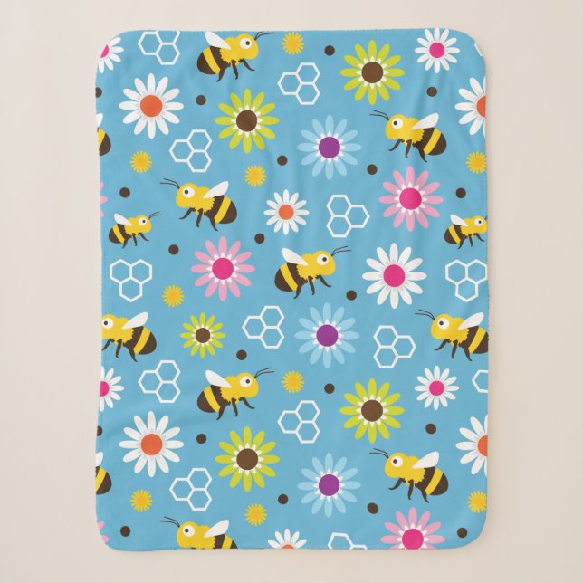 Cobertor Sherpa Abelhas e Flores (Frente)