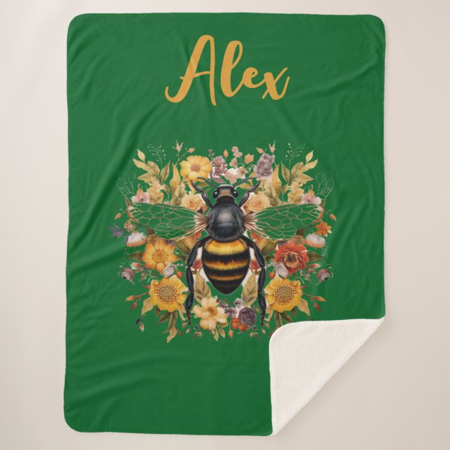 Cobertor Sherpa Abelhas personalizadas e flores selvagens - (Frente)