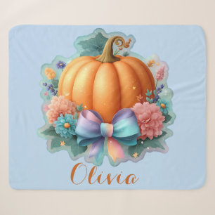 Cobertor Sherpa Abóbora Bela com Flores Personalizadas