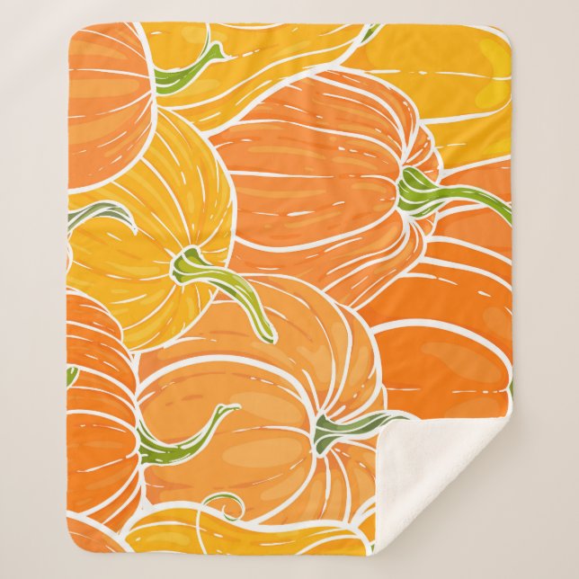 Cobertor Sherpa Abóbora de cartoon, padrão de outono fofo. (Frente)