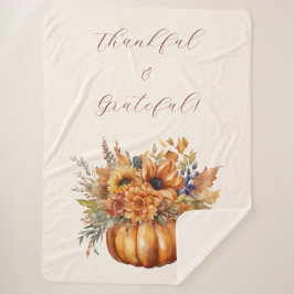 Cobertor Sherpa Abóbora de outono com Flores Agradecimentos e Grat