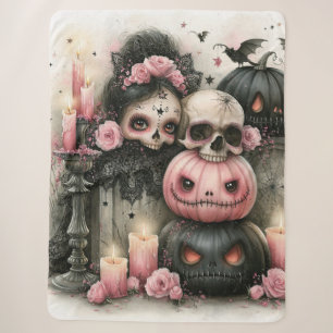 Cobertor Sherpa Abóbora e Arte de Caveira Pastel Goth