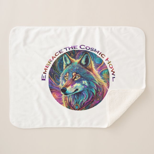 Cobertor Sherpa Abrace o Lobo de Howl Cósmico (Frente (Horizontal))