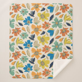 Cobertor Sherpa Abstract Hand-Drawn Boho Floral Pattern