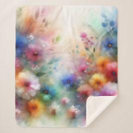 Cobertor Sherpa Abstract Watercolor Florals Print