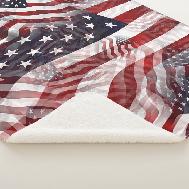 Cobertor Sherpa Abstrato americano Red White Flag Motif (3/4)