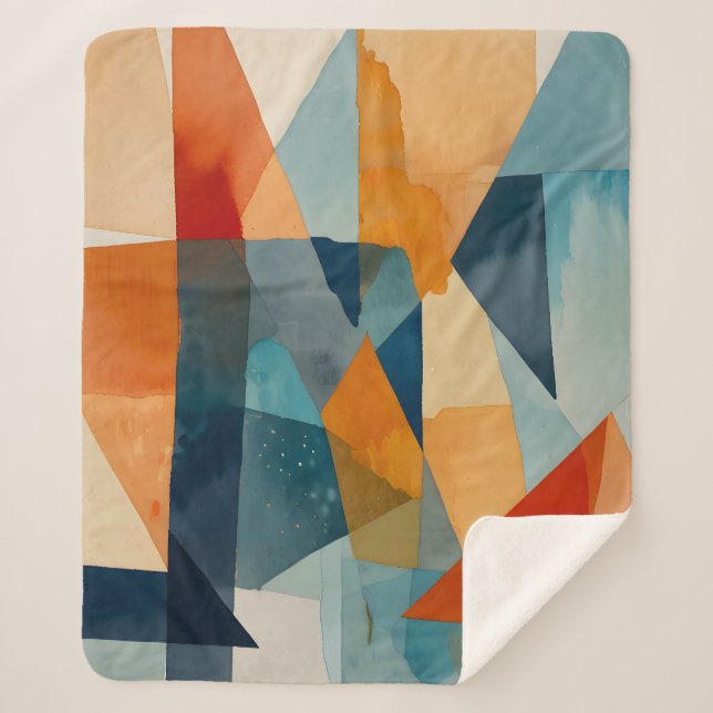 Cobertor Sherpa Abstrato Ângulos de Azul e Laranja (Frente)