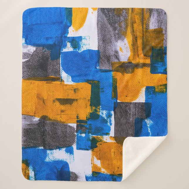 Cobertor Sherpa Abstrato azul, laranja e cinza (Frente)