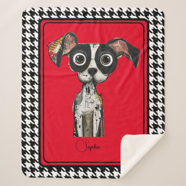 Cobertor Sherpa Abstrato Cachorro Negro (Frente)