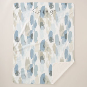 Cobertor Sherpa Abstrato de Creme Branco Azul