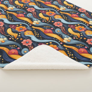 Cobertor Sherpa Abstrato de Flores Laranja Coloridas Brilhantes