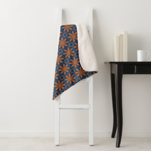 Cobertor Sherpa Abstrato floral caleidoscópio azul escuro laranja