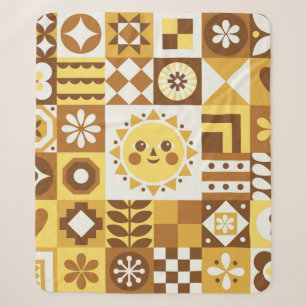 Cobertor Sherpa Abstrato floral. Vintage Scandinavian e folk des
