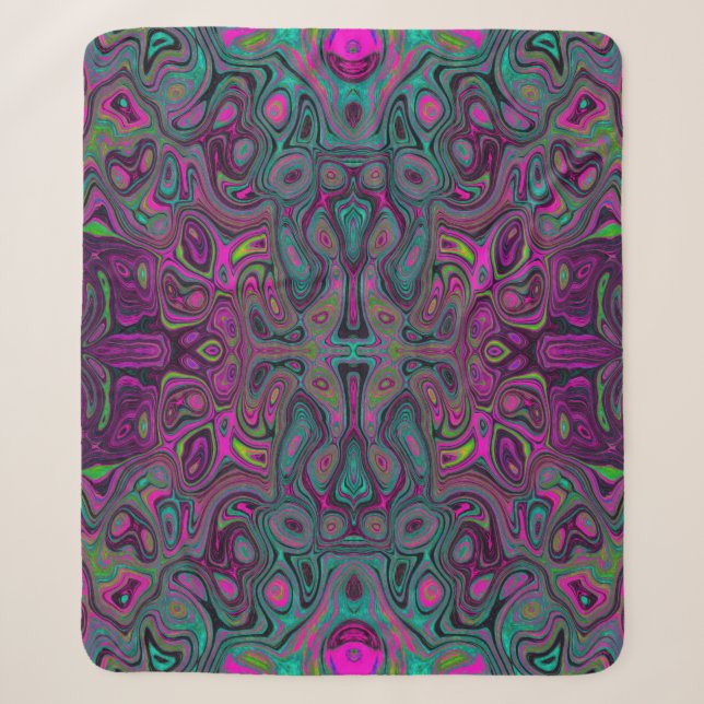 Cobertor Sherpa Abstrato Magenta e azul-lacrimogênio (Frente)