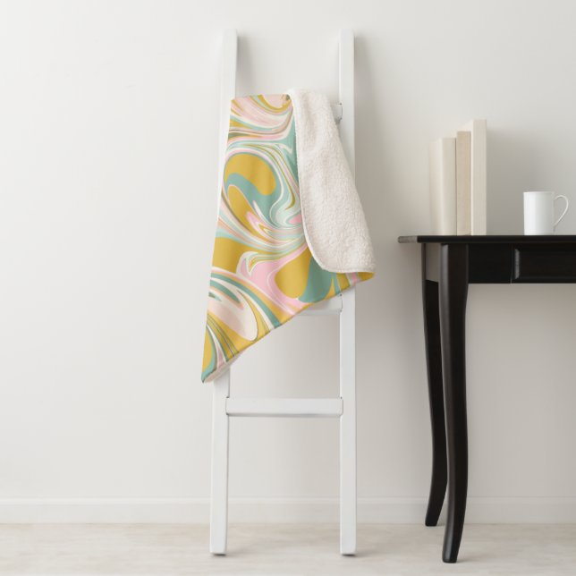 Cobertor Sherpa Abstrato Marble Bonito em Rosa Terrestre e Dourado (In Situ)