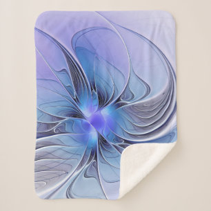 Cobertor Sherpa Abstrato Modern Fractal Art Lavanda Azul