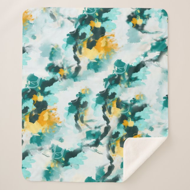 Cobertor Sherpa Abstrato moderno - Teal e Design pintado amarelo (Frente)
