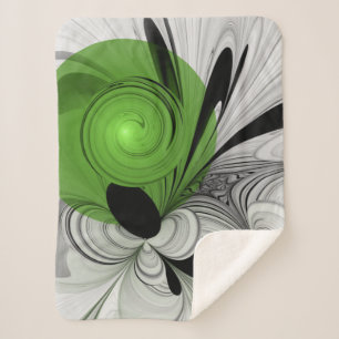 Cobertor Sherpa Abstrato preto e branco com arte frontal verde