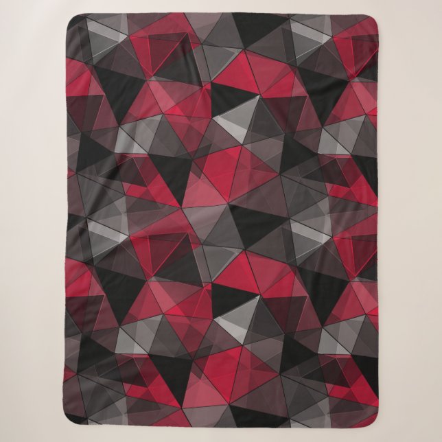 Cobertor Sherpa Abstrato, preto e vermelho, triângulo, geométrico, (Frente)