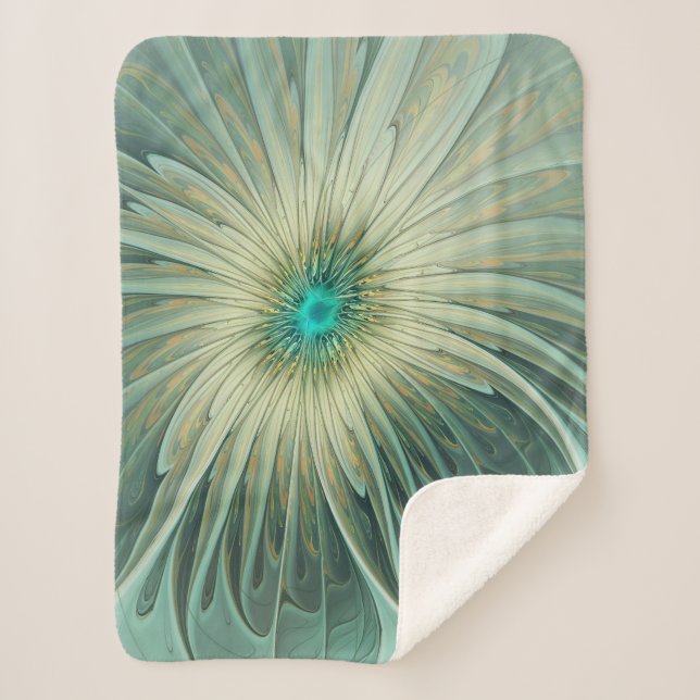 Cobertor Sherpa Abstrato Sage Green Fantasy Flor Arte Fractal (Frente)