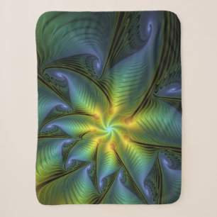Cobertor Sherpa Abstrato Star, Ouro Verde brilhante Arte Fractal