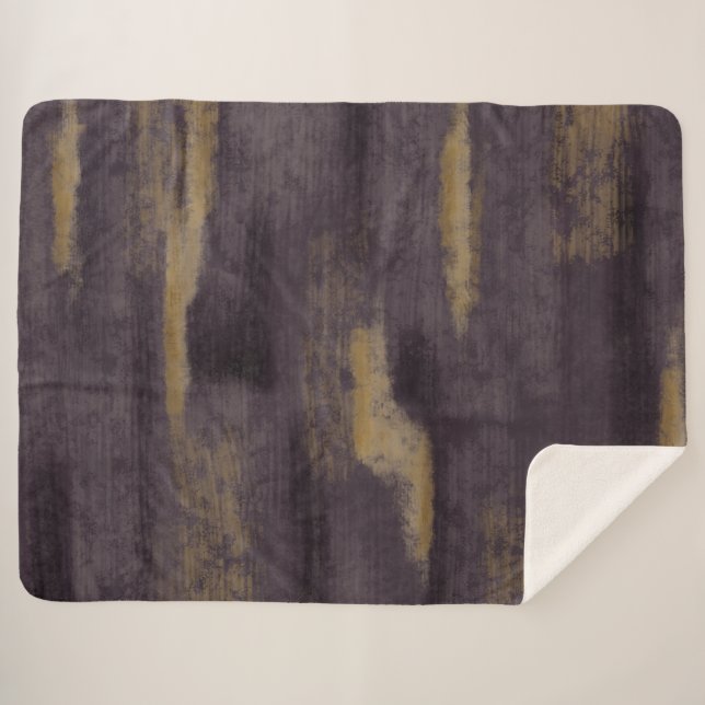 Cobertor Sherpa Abstrato Suave Matizes Profunda Plum e Dourado (Frente (Horizontal))