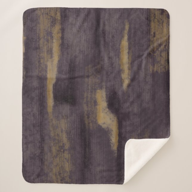 Cobertor Sherpa Abstrato Suave Matizes Profunda Plum e Dourado (Frente)