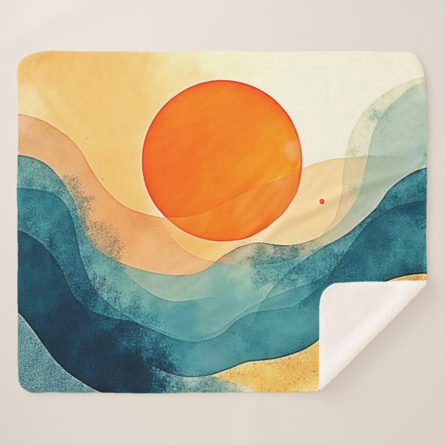 Cobertor Sherpa Abstrato Sunset Waves Art (Frente (Horizontal))