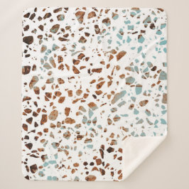 Cobertor Sherpa Abstrato Terrazzo Mosaico Rust Brown & Blue Padrão