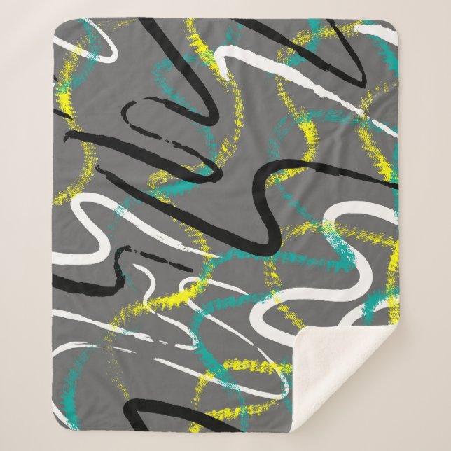 Cobertor Sherpa Abstrato Urban: Grunge Wave Lines. (Frente)