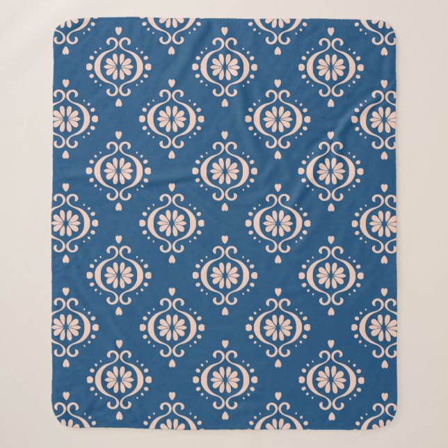 Cobertor Sherpa Abstrato vintage damask blue background (Frente)