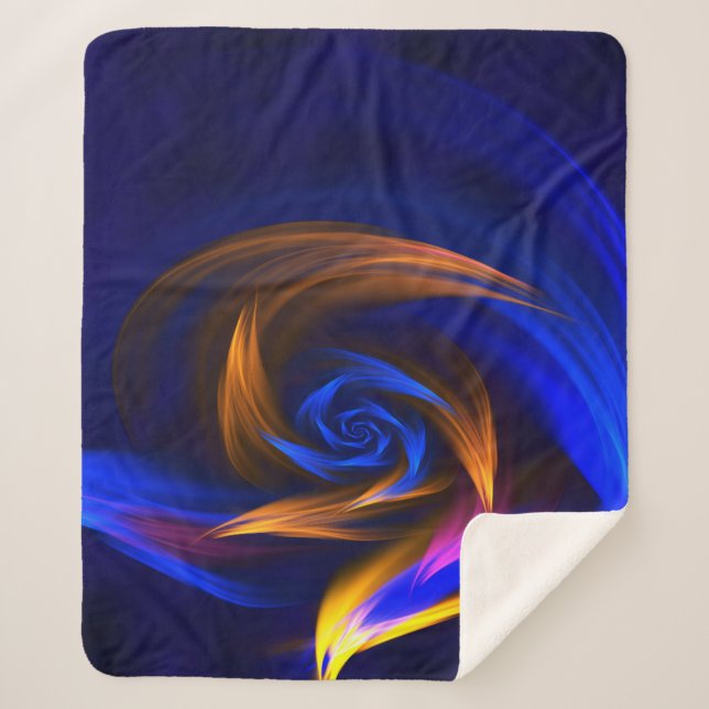 Cobertor Sherpa Abstrato Vortex Forma Azul Laranja (Frente)