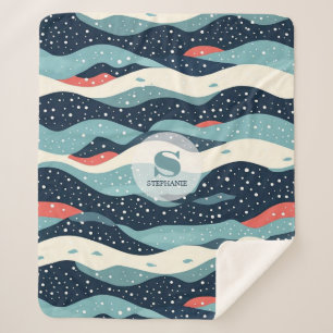 Cobertor Sherpa Abstrato Wavy Lines com pontos de floco de neve