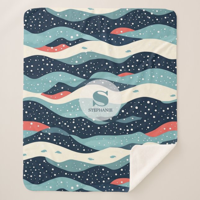 Cobertor Sherpa Abstrato Wavy Lines com pontos de floco de neve (Frente)