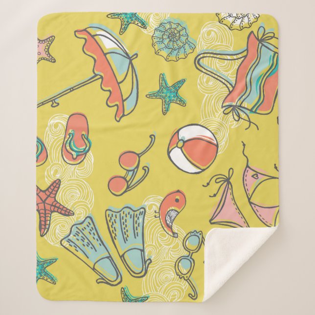 Cobertor Sherpa Acessórios de Praia: Padrão Sem Olhos De Verão. (Frente)