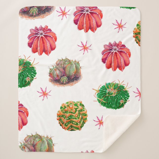 Cobertor Sherpa ?actus sem costura, padrão floral, wallpap (Frente)