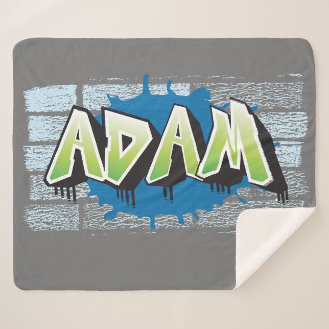 Cobertor Sherpa Adam Seu Nome Grafite Brick Wall Estilizado (Frente (Horizontal))