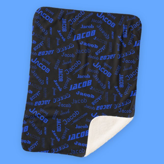 Cobertor Sherpa Adicionar qualquer nome ou palavra | Azul e Preto (Criador carregado)