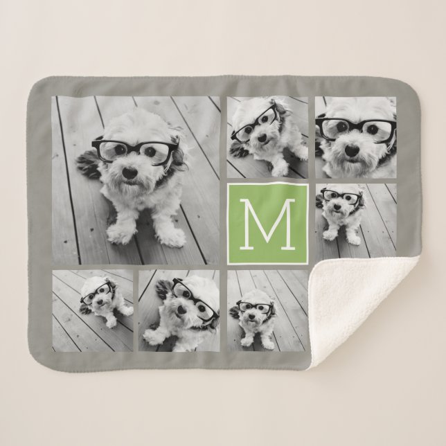 Cobertor Sherpa Adicione sua própria colagem de fotos 8 — PODE edi (Frente (Horizontal))