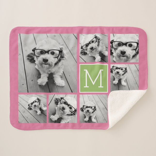 Cobertor Sherpa Adicione sua própria colagem de fotos 8 — PODE edi (Frente (Horizontal))