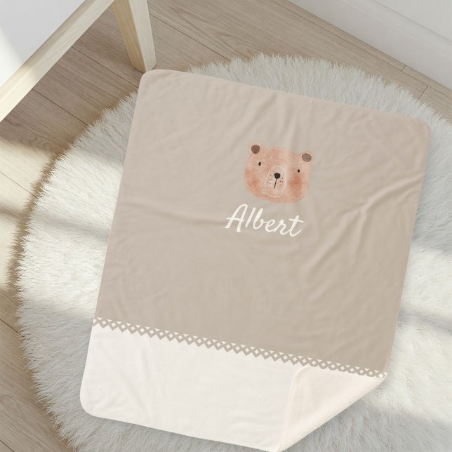 Cobertor Sherpa Adorable Customizable Baby Blanket with Bear  (Criador carregado)